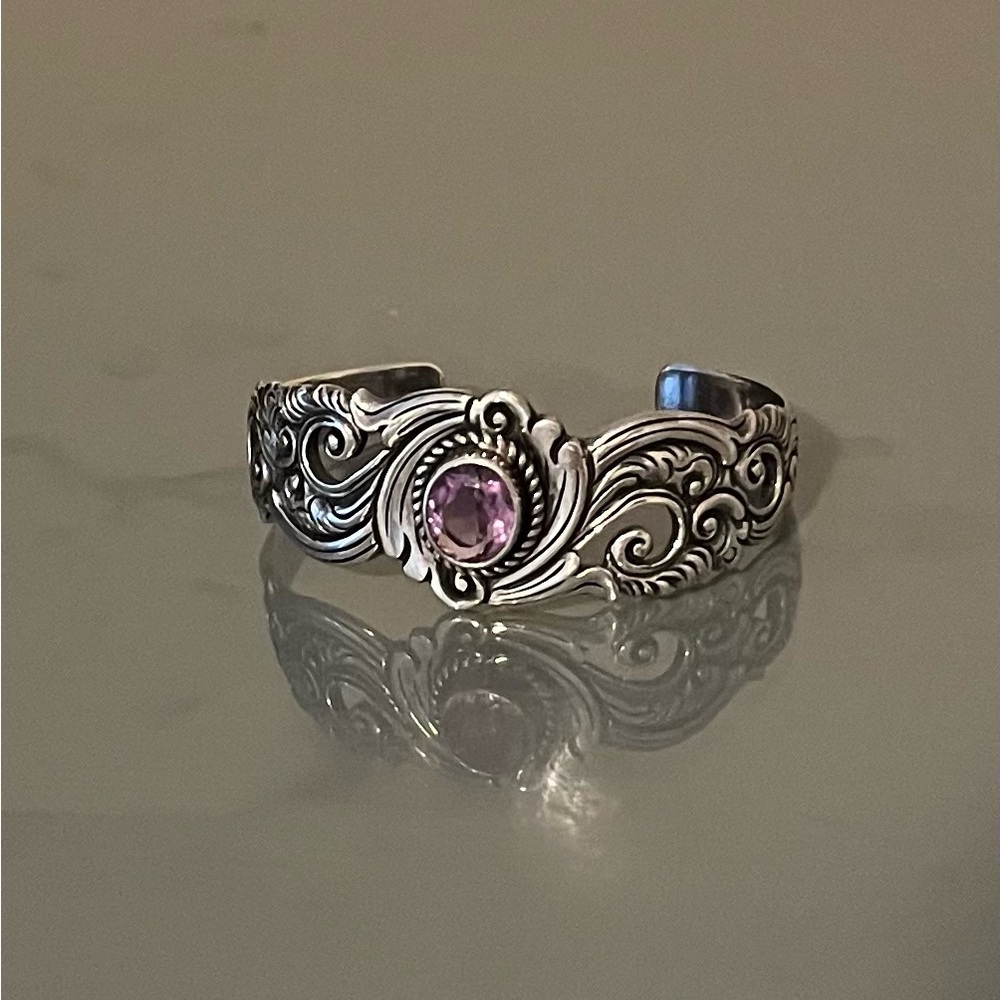 Sterling Silver and Purple Amethyst Cuff Bracelet